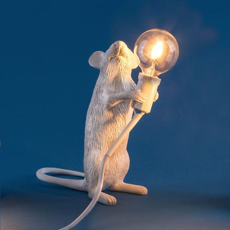 Lampe de table en forme de rat en résine Éclairage nocturne à 1 lumière avec conception de bulbe nu