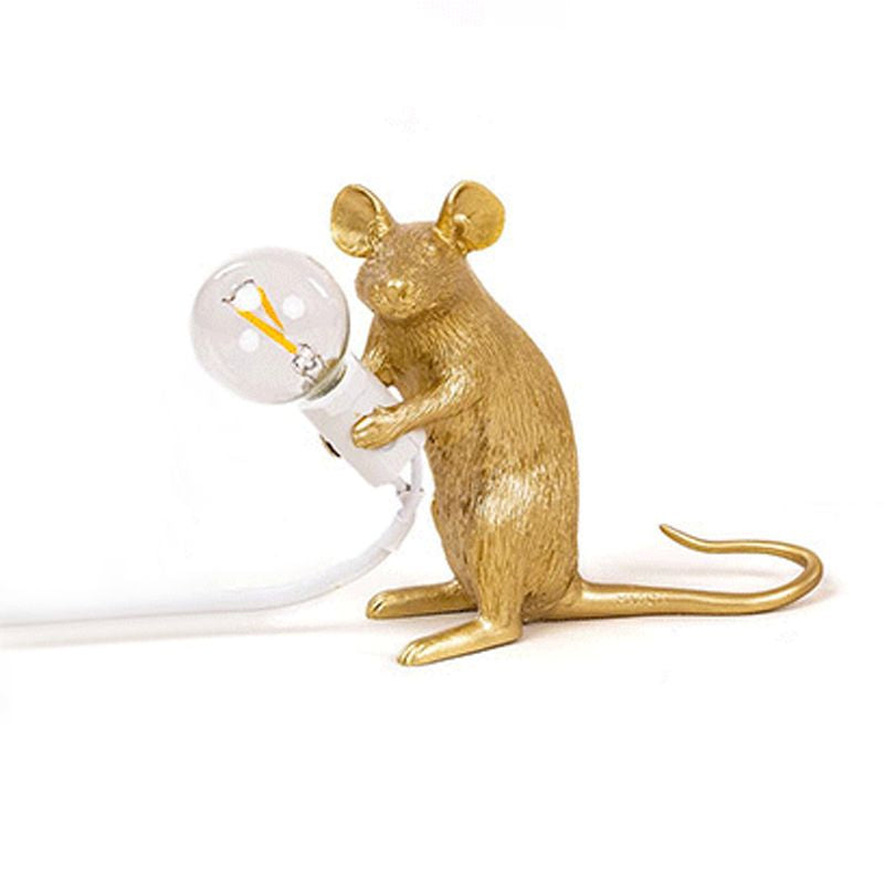 Lampe de table en forme de rat en résine Éclairage nocturne à 1 lumière avec conception de bulbe nu