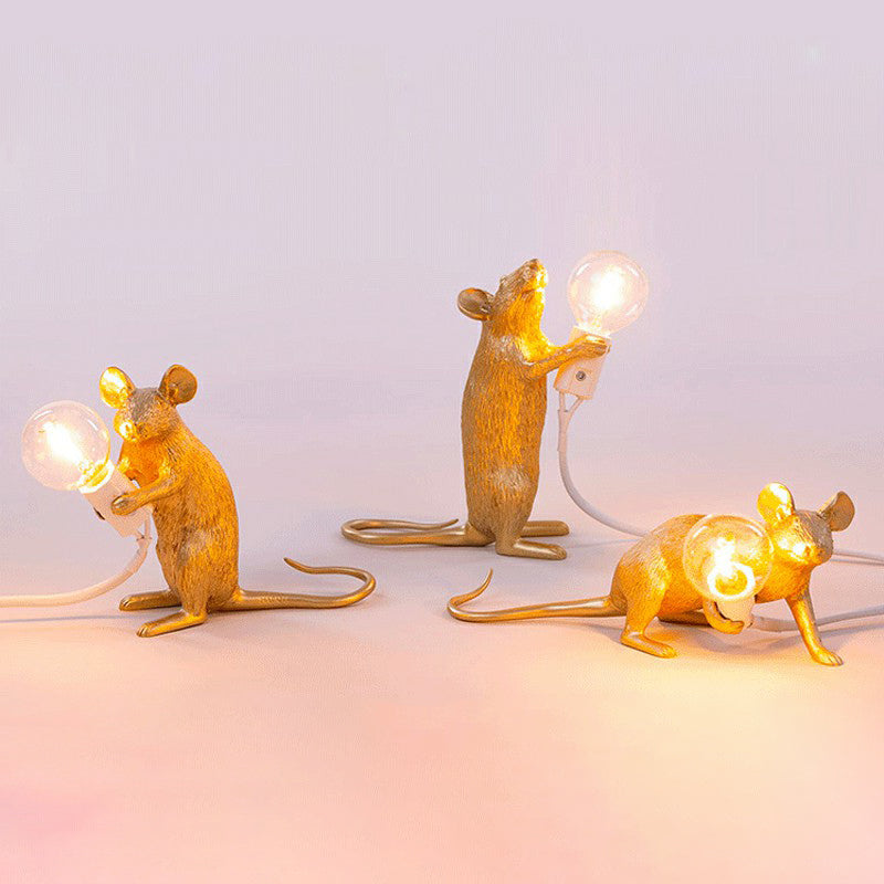 Lampe de table en forme de rat en résine Éclairage nocturne à 1 lumière avec conception de bulbe nu