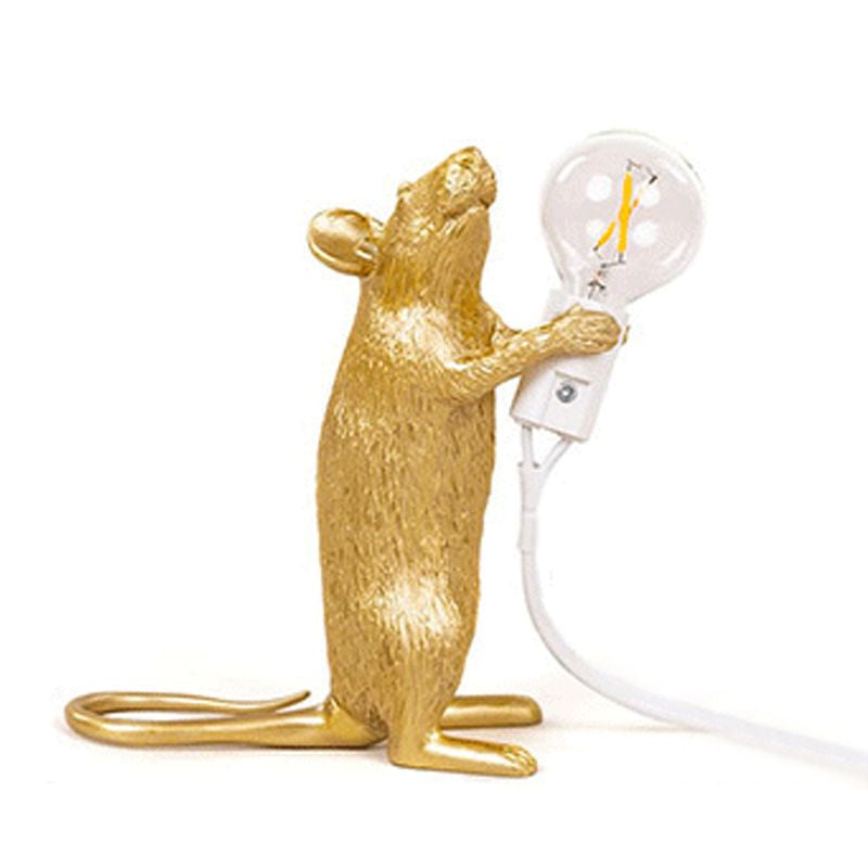 Lampe de table en forme de rat en résine Éclairage nocturne à 1 lumière avec conception de bulbe nu