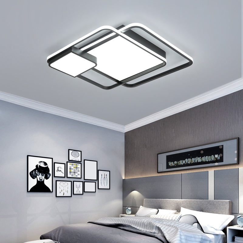 Square Acrylic Ceiling Light Fixture Minimalism Black LED Flush Mount Lighting for Bedroom