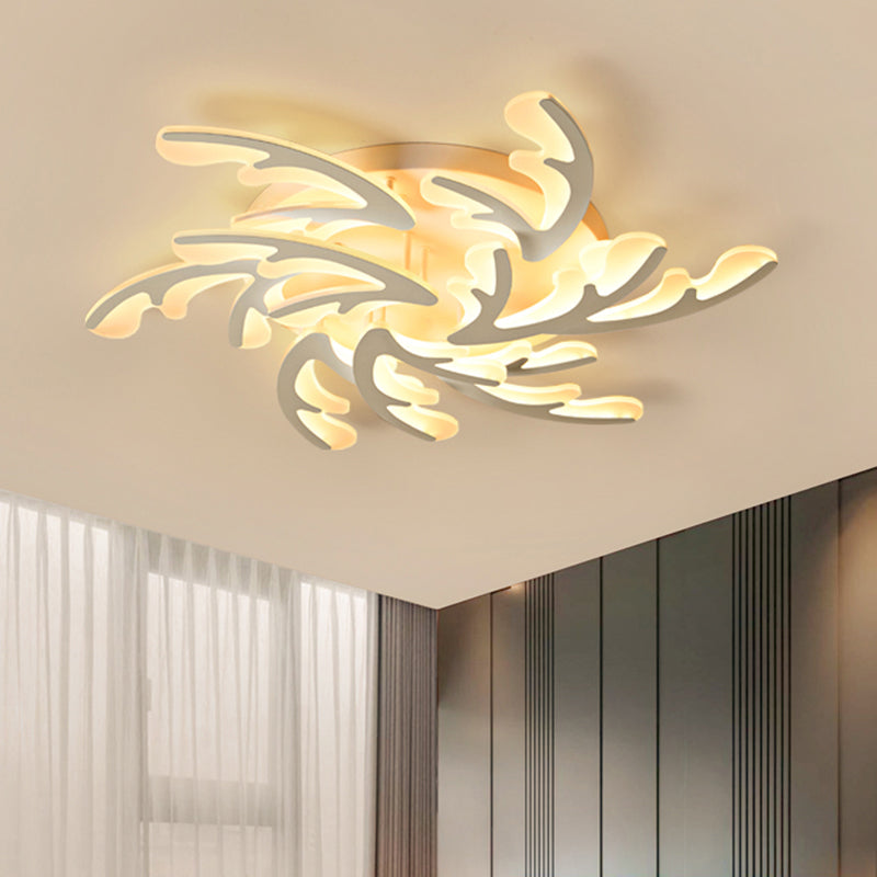 Nordic Antler LED Flush Mount Lighting Acrylic Bedroom Ceiling Mounted Light in White