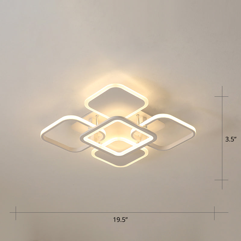 White Frame LED Flush Mount Lighting Contemporary Metal Flushmount Ceiling Lamp for Living Room