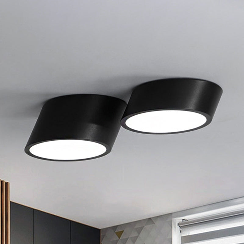 Inclined Elliptical Metal Flush Mount Modernist Led Bedroom Flush Mount Light in White/Black, 10"/16"/19.5" Wide