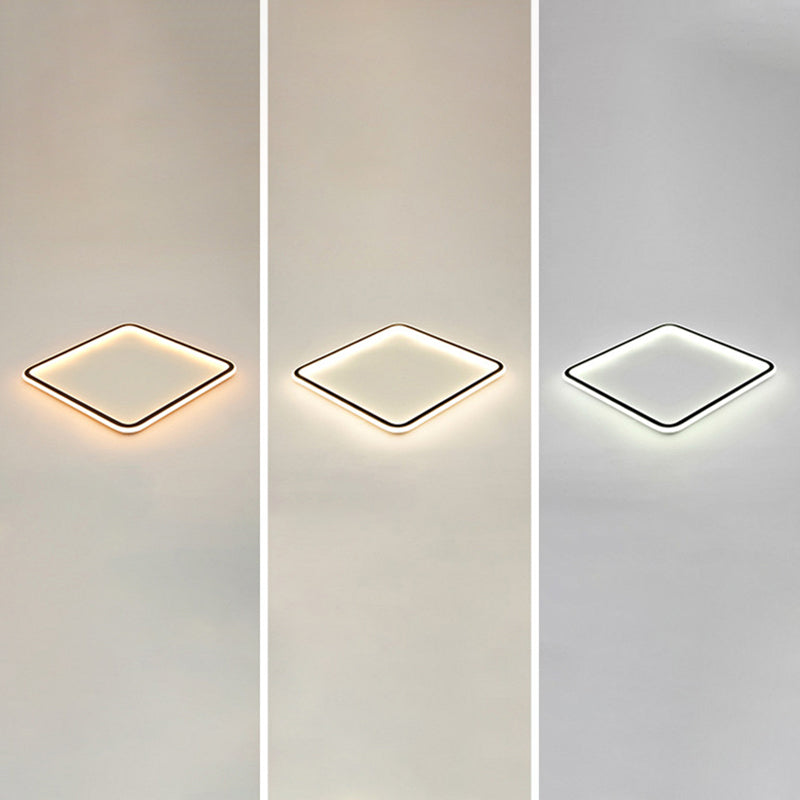 Vierkante Ultradunne LED Flush Mount Lamp Minimalistische Metalen Slaapkamer Flush Mount Plafond Fixture in Zwart