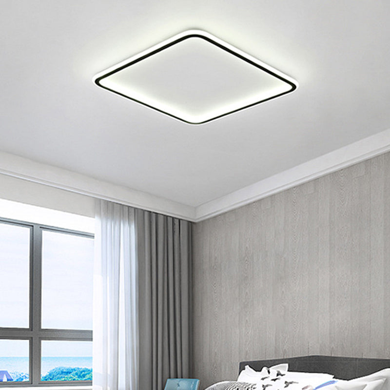 Vierkante Ultradunne LED Flush Mount Lamp Minimalistische Metalen Slaapkamer Flush Mount Plafond Fixture in Zwart