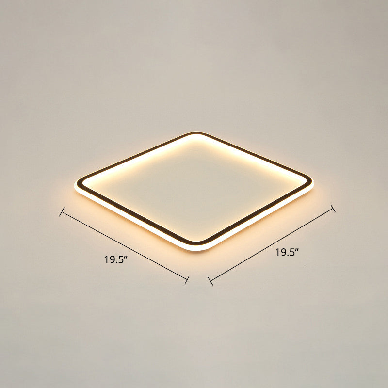 Vierkante Ultradunne LED Flush Mount Lamp Minimalistische Metalen Slaapkamer Flush Mount Plafond Fixture in Zwart