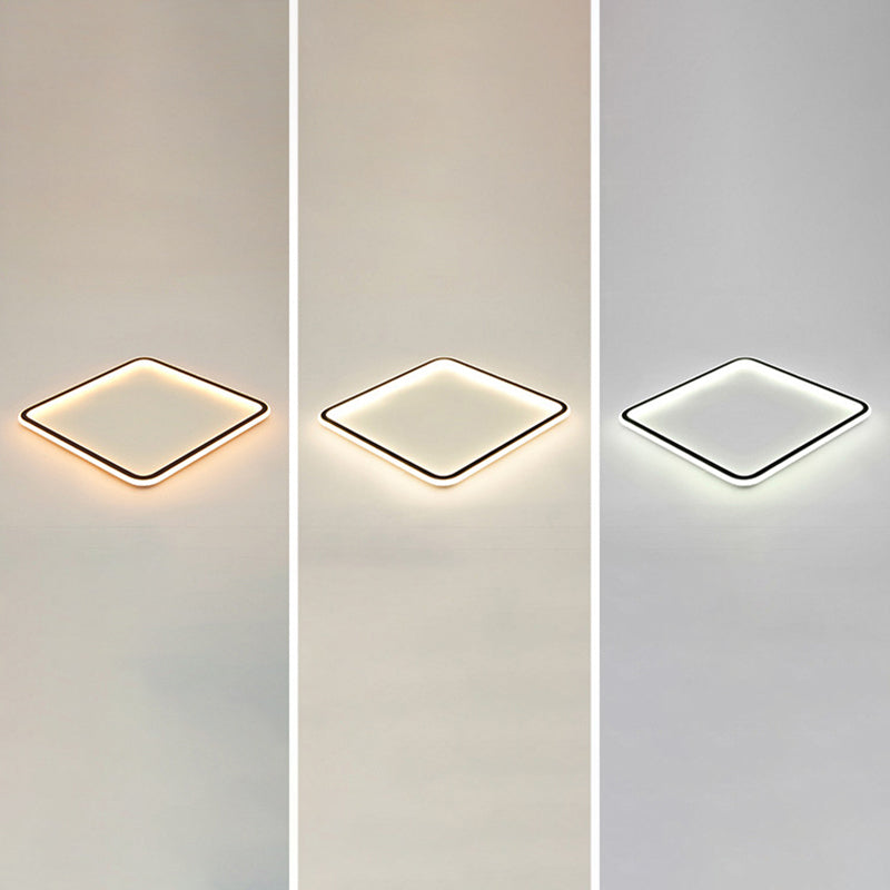 Vierkante Ultradunne LED Flush Mount Lamp Minimalistische Metalen Slaapkamer Flush Mount Plafond Fixture in Zwart
