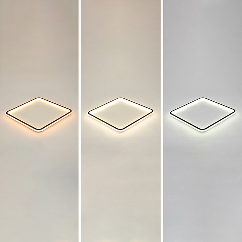 Vierkante Ultradunne LED Flush Mount Lamp Minimalistische Metalen Slaapkamer Flush Mount Plafond Fixture in Zwart