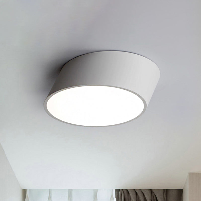 Inclined Elliptical Metal Flush Mount Modernist Led Bedroom Flush Mount Light in White/Black, 10"/16"/19.5" Wide