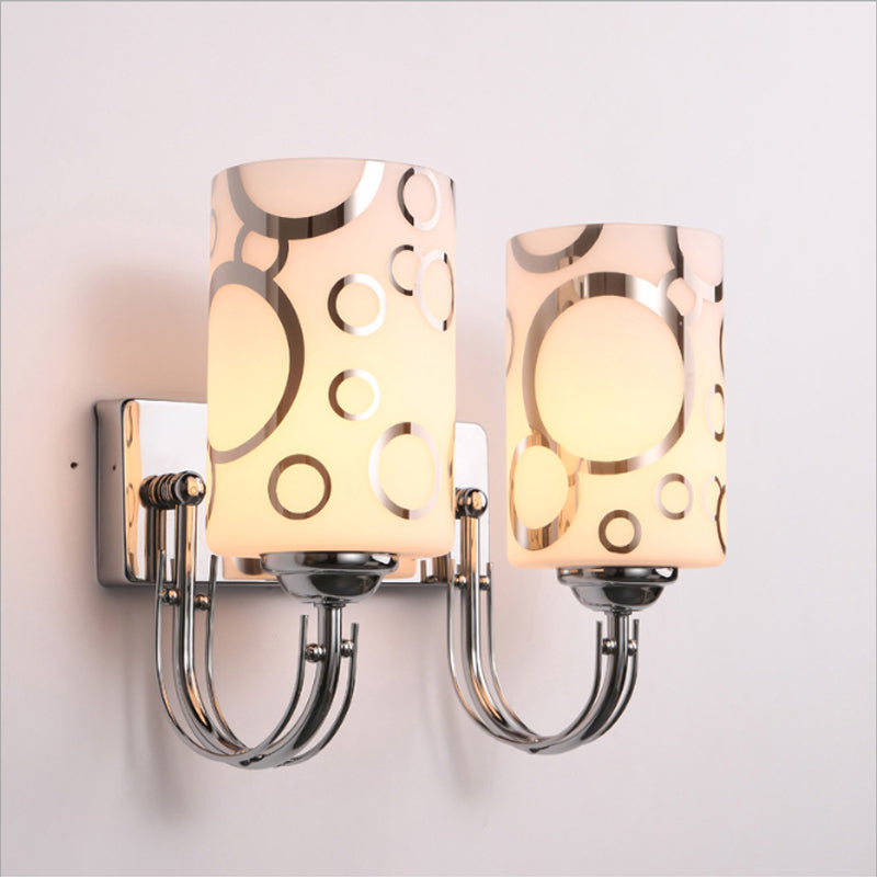 Glass Cylinder Shade Wall Sconce 1/2-Lights Modern Wall Lamp in Chrome Finish for Bedside