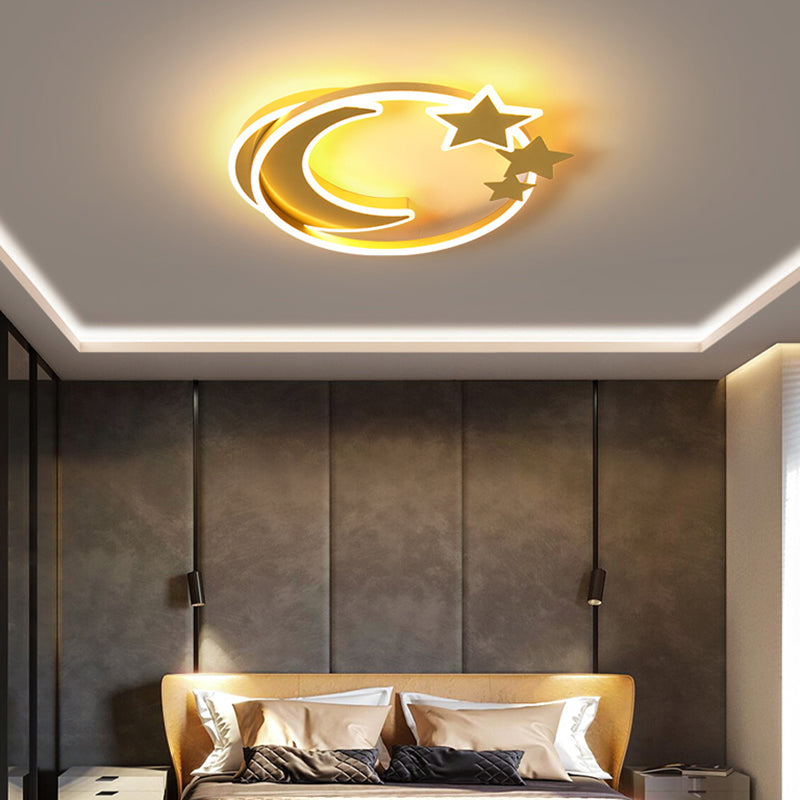 Cartoon Crescent and Star Flushmount Aluminum Bedroom LED Flush Ceiling Light Fixture
