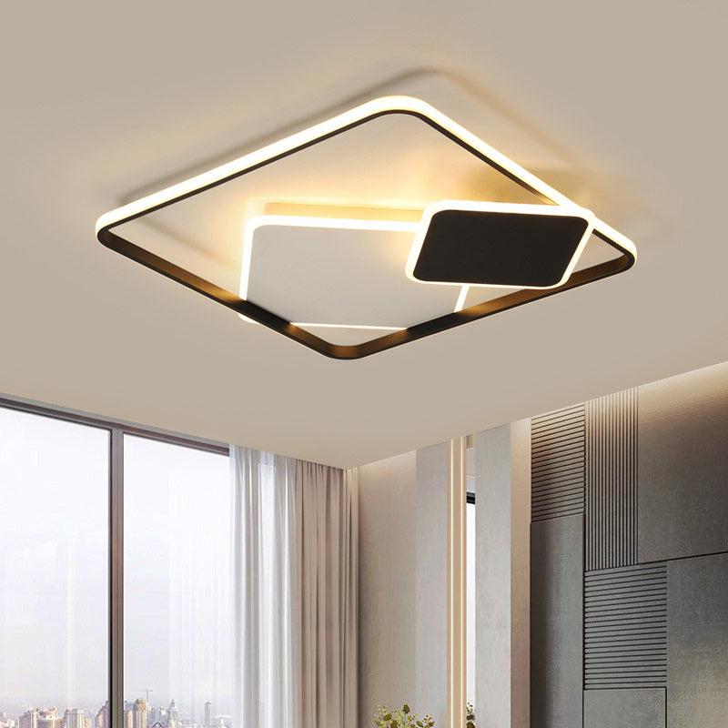 Black and White Square Flush Mount Lamp Nordic LED Acrylic Ceiling Mounted Light for Bedroom