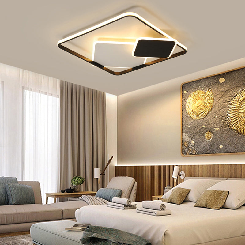 Black and White Square Flush Mount Lamp Nordic LED Acrylic Ceiling Mounted Light for Bedroom