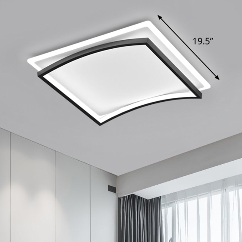 Gebogene Wohnzimmer Flush Mount Beleuchtung Metall Einfache Stil Deckenleuchte in Schwarz und Weiß
