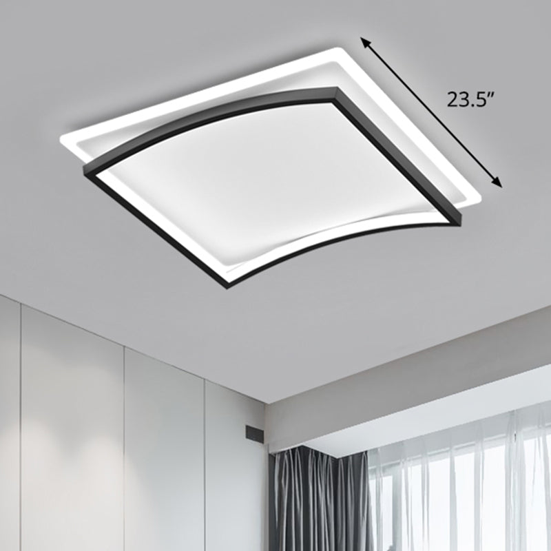 Gebogene Wohnzimmer Flush Mount Beleuchtung Metall Einfache Stil Deckenleuchte in Schwarz und Weiß