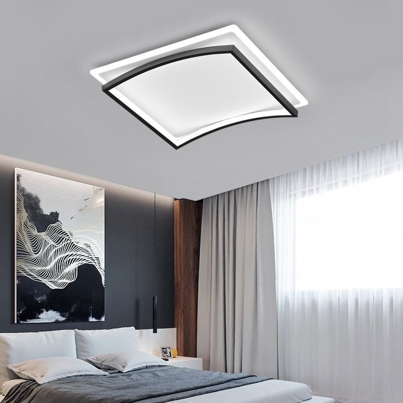 Gebogene Wohnzimmer Flush Mount Beleuchtung Metall Einfache Stil Deckenleuchte in Schwarz und Weiß