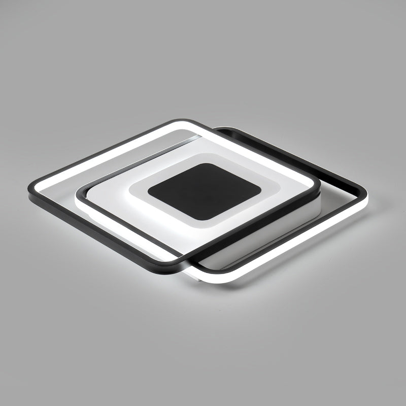 Square Bedroom Flush Light Metal Modern Style LED Ceiling Mounted Fixture in Black