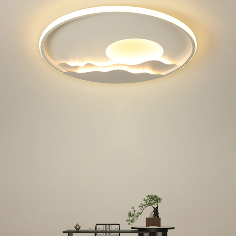 Lámpara de techo LED Mountain Sun, lámpara artística de metal para sala de estar, montaje empotrado en blanco