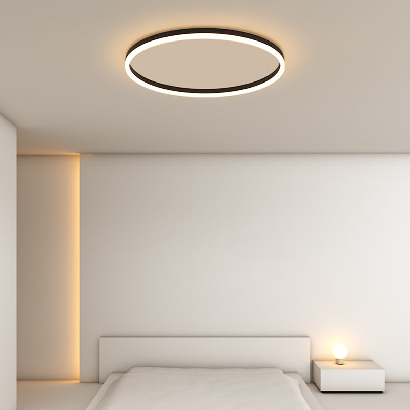 Simplicity Loop Shaped Ultrathin Ceiling Lamp Aluminum Corridor LED Flush Mount Fixture in Black