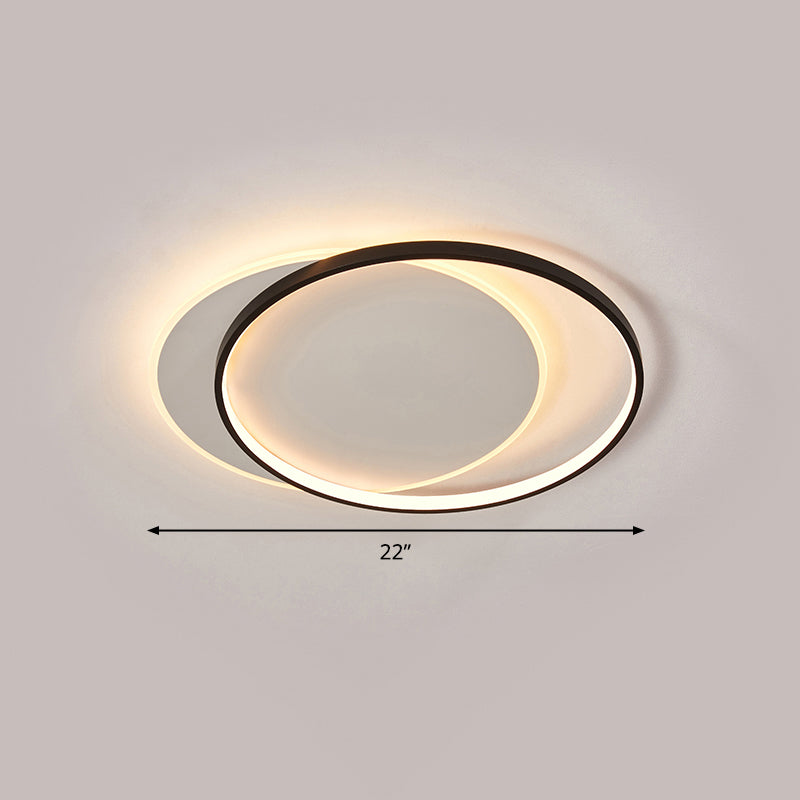 Eclipse Flush Mount Ceiling Light Minimalist Metal Bedroom LED Flush Light in Black-White