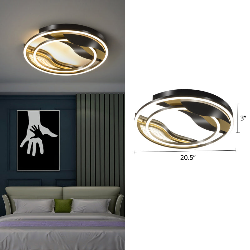 Black-Gold Loop Flush Mount Lamp Postmodern LED Metal Flushmount Lighting for Bedroom