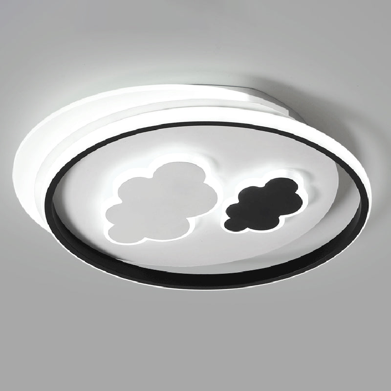 Cloud Child Room Flush Mount Ceiling Light Acrylic Minimalistic LED Flush Light Fixture in Black-White
