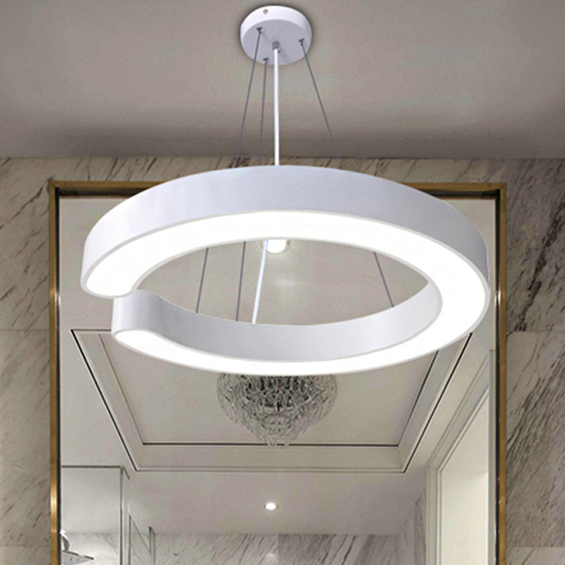 19.5"/23.5"/31.5" Wide C Shape Hanging Lighting Minimalist Metal Led White/Black Ceiling Pendant Lamp in White/Warm/Natural Light