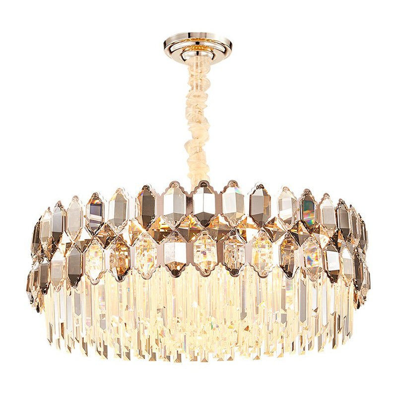 Dark Tan K9 Crystal Geometric Chandelier Contemporary Gold Plated Hanging Light for Living Room