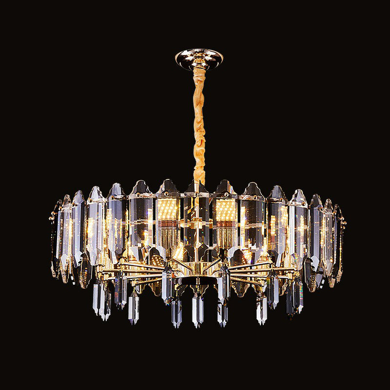 Round Chandelier Light Fixture Minimalist Clear Crystal Living Room Ceiling Suspension Lamp