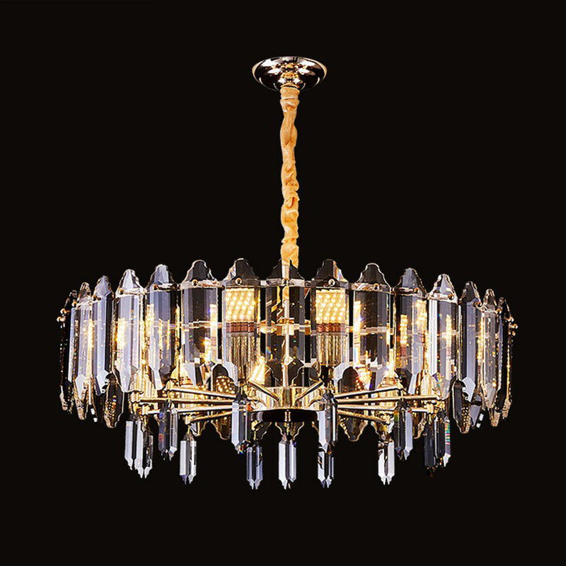 Round Chandelier Light Fixture Minimalist Clear Crystal Living Room Ceiling Suspension Lamp