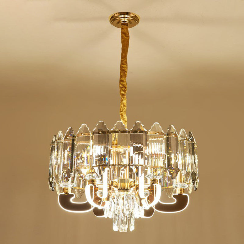 Drum Pendant Chandelier Simplicity K9 Crystal 6-Head Clear Suspension Lamp for Dining Room