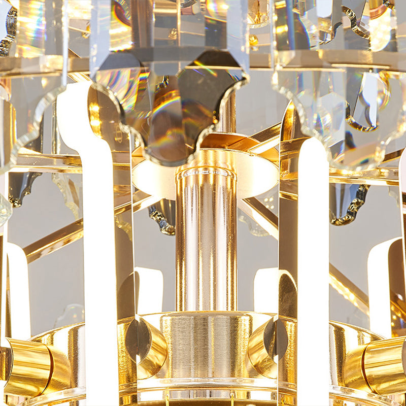 Drum Pendant Chandelier Simplicity K9 Crystal 6-Head Clear Suspension Lamp for Dining Room