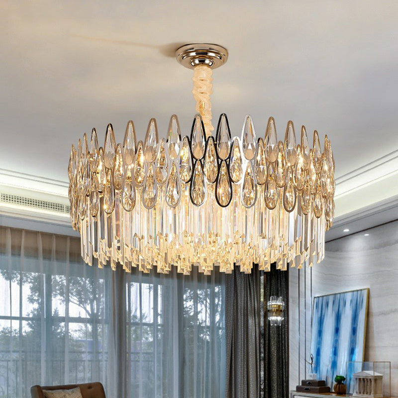 K9 optische kristalltrommelgeformte hängende Licht minimalistische klare Kronleuchterbeleuchtung für das Wohnzimmer