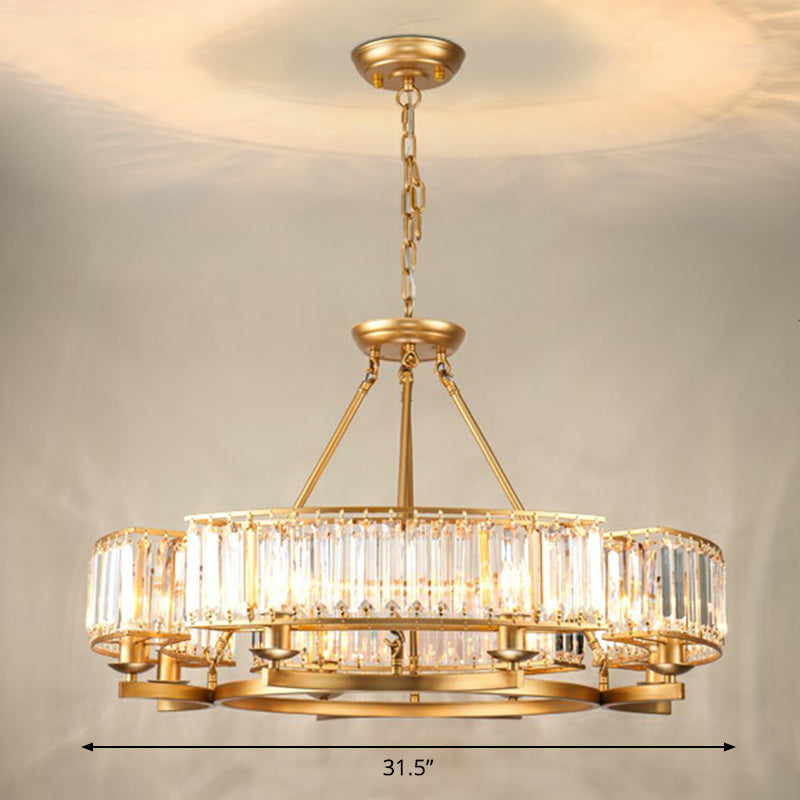 Gold Finish Circular Up Chandelier Minimalist Crystal Block Ceiling Suspension Lamp for Living Room