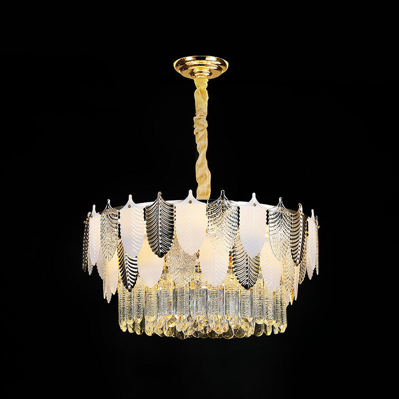 Leaf Pendant Chandelier Modern Clear Crystal Prism Suspension Light for Living Room