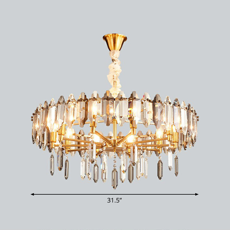 Living Room Suspension Pendant Light Postmodern Chandelier with Loop Clear Crystal Shade