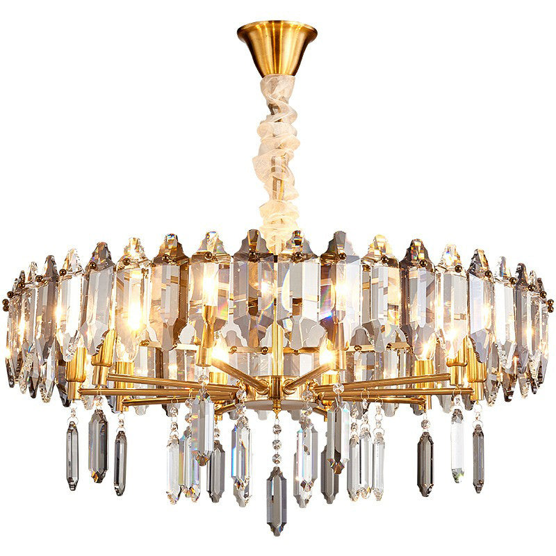 Living Room Suspension Pendant Light Postmodern Chandelier with Loop Clear Crystal Shade