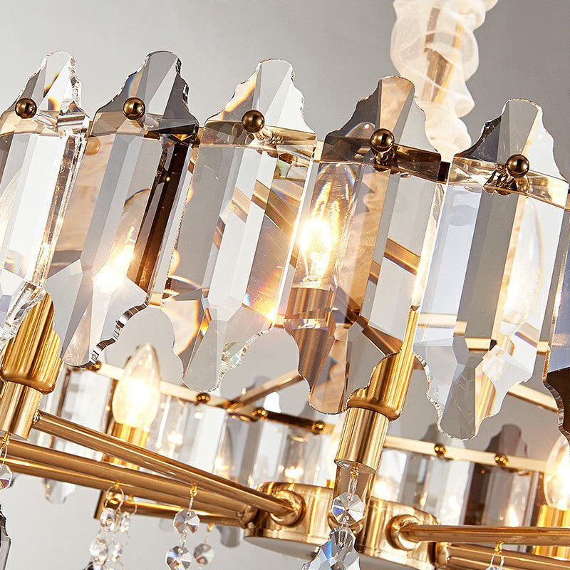 Living Room Suspension Pendant Light Postmodern Chandelier with Loop Clear Crystal Shade