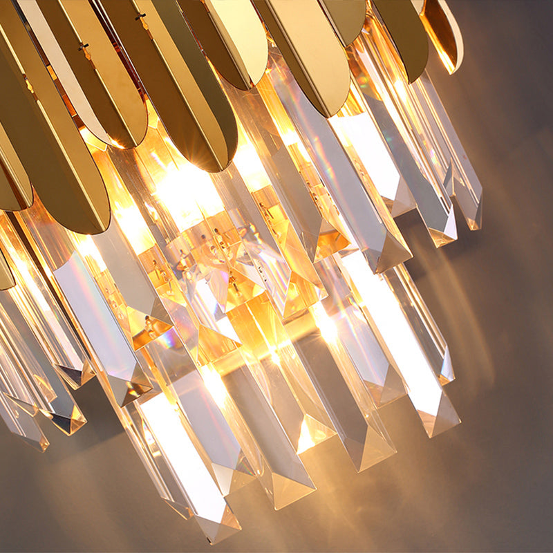 Brass Tiered Flush Wall Sconce Postmodern 3 Lights Crystal Wall Lighting for Bedroom