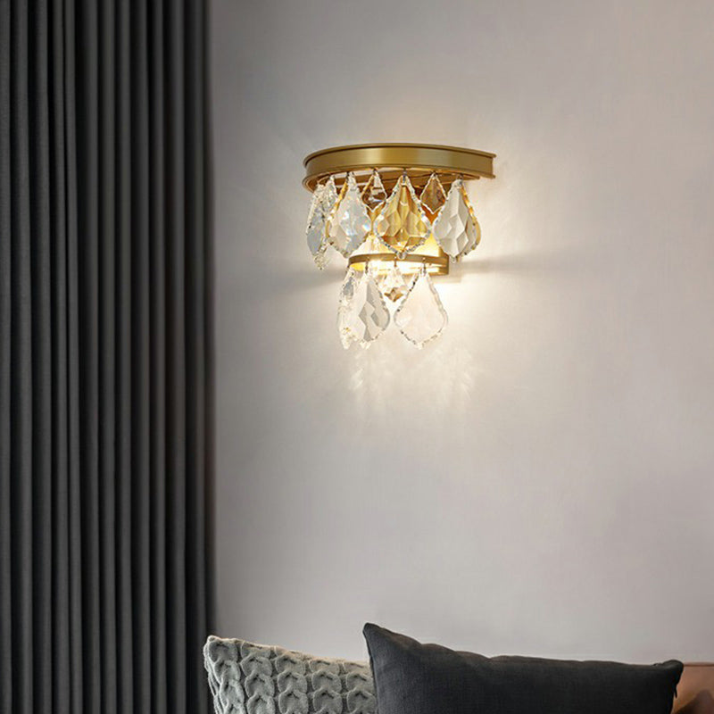Postmodern Tiered Sconce Light Cut-Crystal 2 Bulbs Bedside Wall Mount Light Fixture