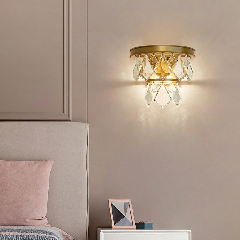 Postmodern Tiered Sconce Light Cut-Crystal 2 Bulbs Bedside Wall Mount Light Fixture