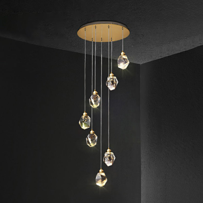 Clear Faceted Crystal Edelsteinhänge leicht minimalistischer Multi -Anhänger -Deckenlicht für Treppe