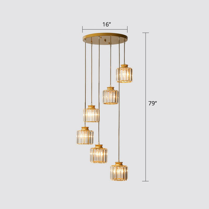 Postmoderne zylindrische Anhängerlampe Prismatische Kristalltreppe Multi -Licht -Kronleuchter