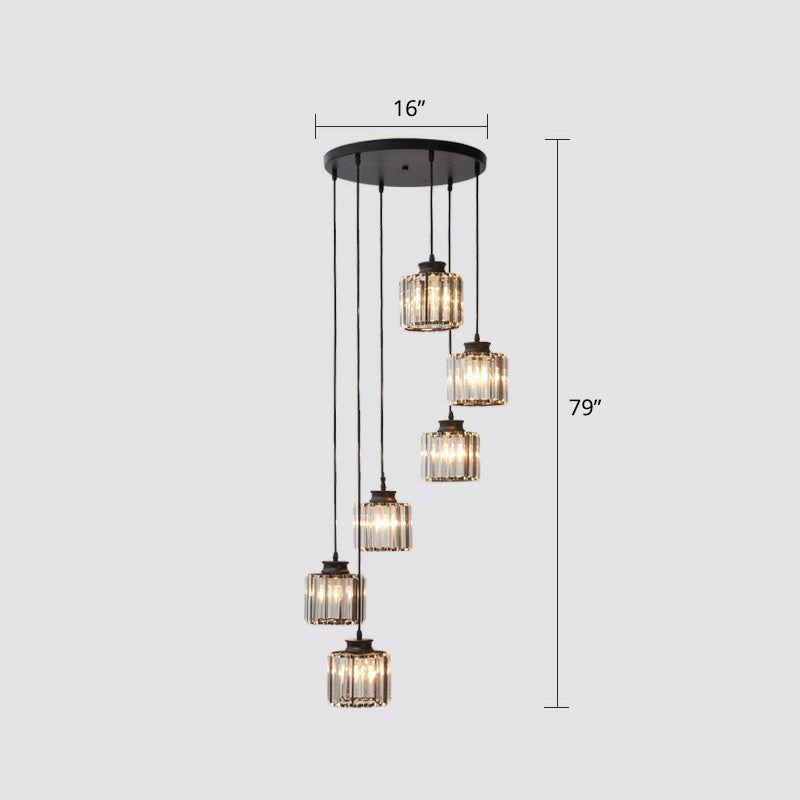 Postmoderne zylindrische Anhängerlampe Prismatische Kristalltreppe Multi -Licht -Kronleuchter