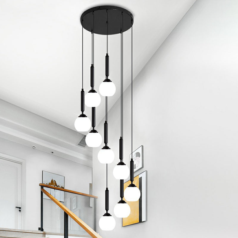 Ballo spirale Ampiccante Light Scale di vetro di Opal Nordic Opal Multi Light Cioncent Lighting