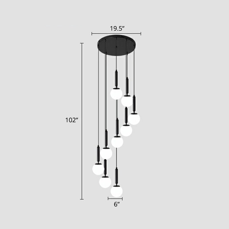 Ballo spirale Ampiccante Light Scale di vetro di Opal Nordic Opal Multi Light Cioncent Lighting