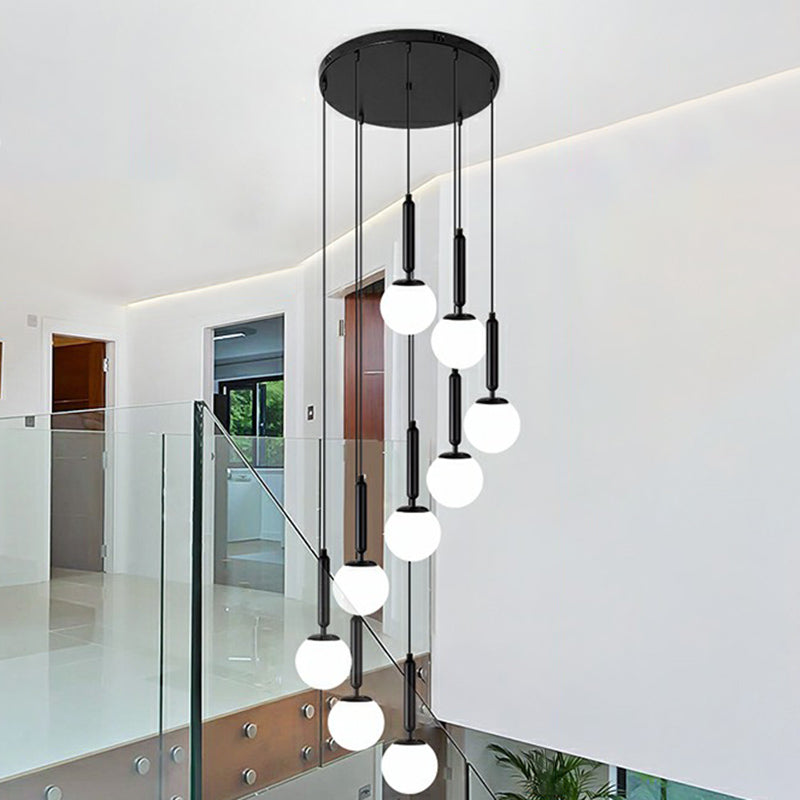 Ballo spirale Ampiccante Light Scale di vetro di Opal Nordic Opal Multi Light Cioncent Lighting