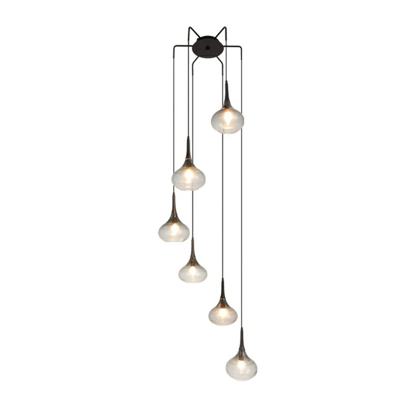Teardrop-Form Multi-Anhänger moderner Ombre-Rauchglas 6-Bulb-Treppendecke Hänge Licht hängen