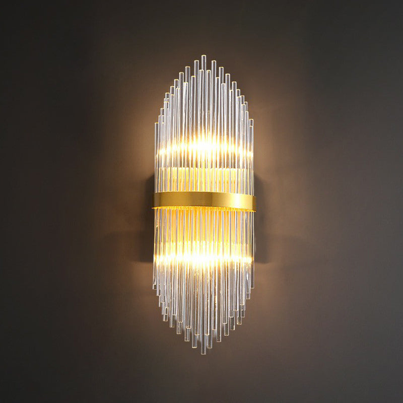 Postmodern Flute Shaped Wall Sconce Clear Crystal Rods Bedside Wall Light Fixture in Gold